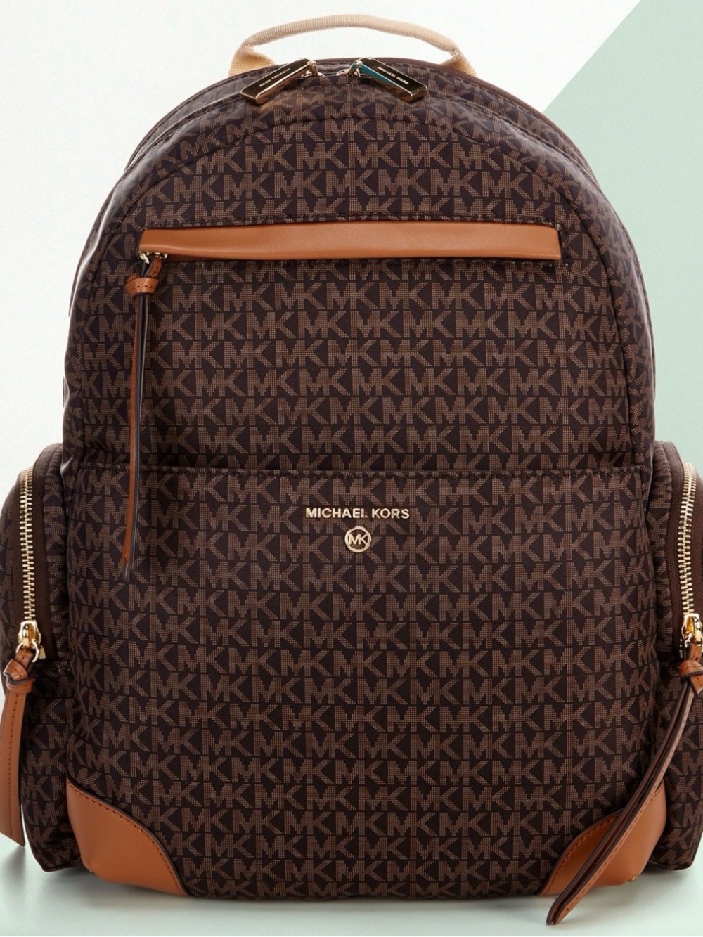 Michael Kors Brown & Tan MK Prescott Signature Backpack